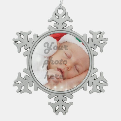 Personalized photo snowflake pewter christmas ornament