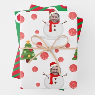 Personalized photo snowman wrapping paper sheets