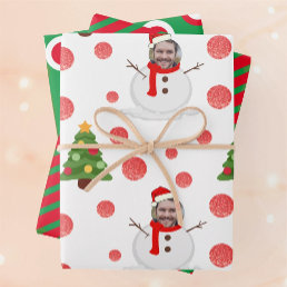 Personalized photo snowman wrapping paper sheets