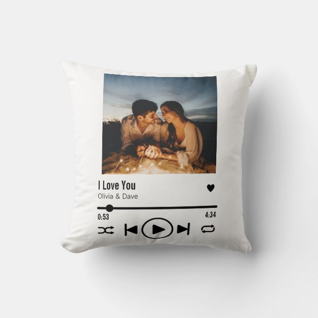 Personalized Photo Song Playlist Valentine  Throw Pillow (Front)