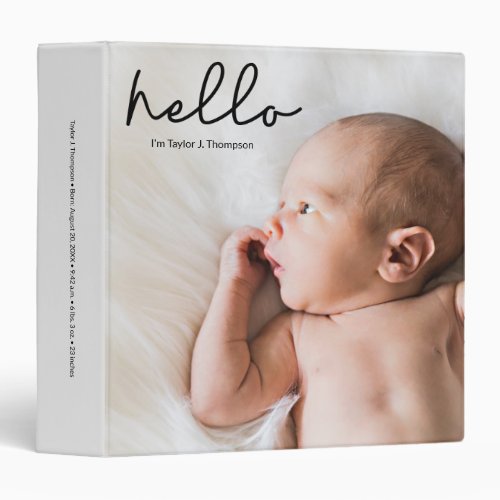 Personalized photo stat message baby photos 3 ring binder