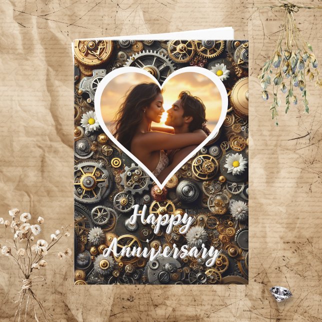 Personalized Photo Steampunk Happy Anniversary Card (Creator Uploaded)