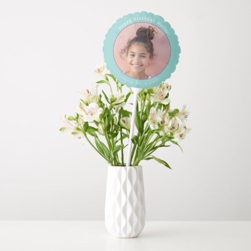 Personalized Photo Summer Aqua Blue Happy Birthday Balloon