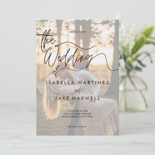 Personalized Photo Sunset Elegant Script  Wedding  Invitation (Standing Front)