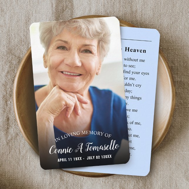 Personalized Photo Sympathy Funeral Memorial Card (Personalized Photo Sympathy Funeral Memorial Card with Letter From Heaven Poem)