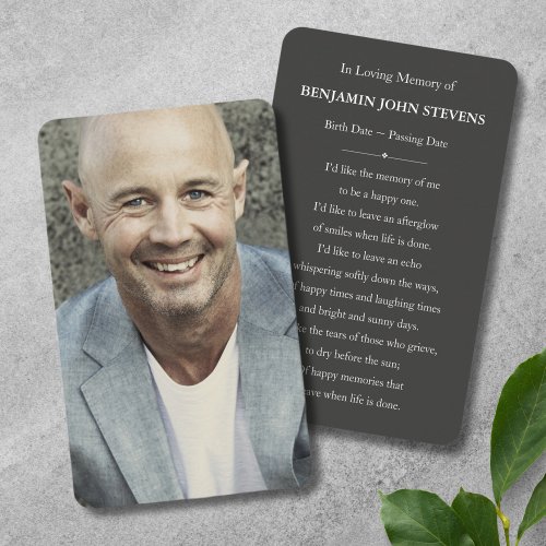 Personalized Photo Sympathy Funeral Memorial Card