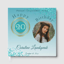 Personalized Photo Teal Blue Glitter 20th Birthday