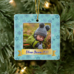 Personalized Photo Teal Snowflake Ceramic Ornament<br><div class="desc">This playful snowflake design will make a perfect gift for those proud grandparents,  aunts,  uncles,  etc.  Have fun customizing it!</div>