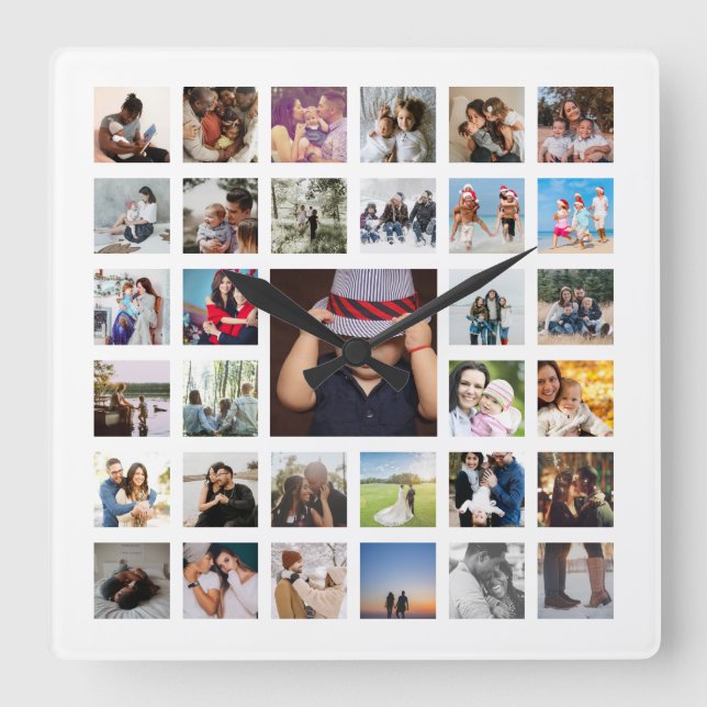 Personalized Photo Template Collage Square Wall Clock (Front)
