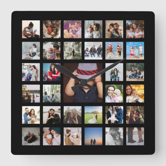 Personalized Photo Template Collage Square Wall Clock (Front)