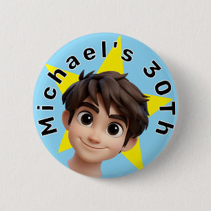 Personalized Photo Text and Name Birthday Button