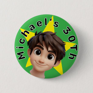 Personalized Photo Text and Name Birthday Button