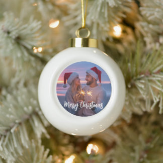 Personalized Photo & Text Christmas 2025 Custom Ceramic Ball Christmas Ornament