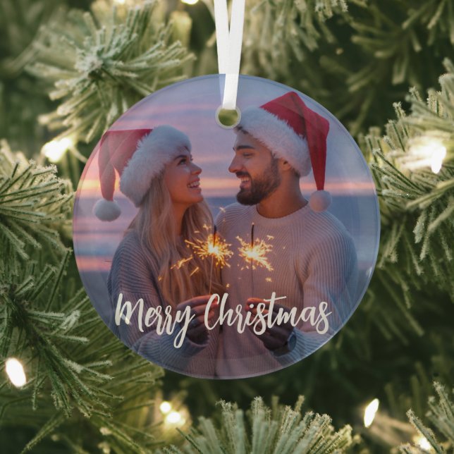 Personalized Photo & Text Christmas 2025 Custom Glass Ornament (Insitu)