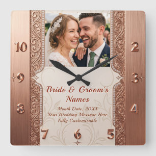 Personalized photo text Luxury Wedding Gift Wood Square Wall Clock