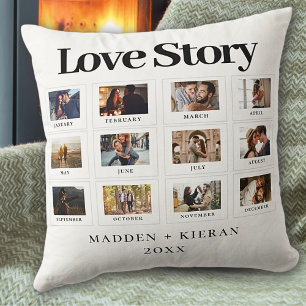 Personalized Photo Text Modern Couples Love Story Throw Pillow