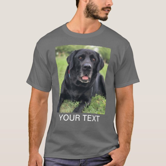 Personalized Photo Text Pet Dog Grey T-Shirt (Front)