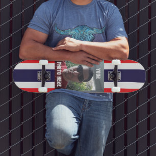 Personalized Photo/ Text Red, White, and Blue Skateboard