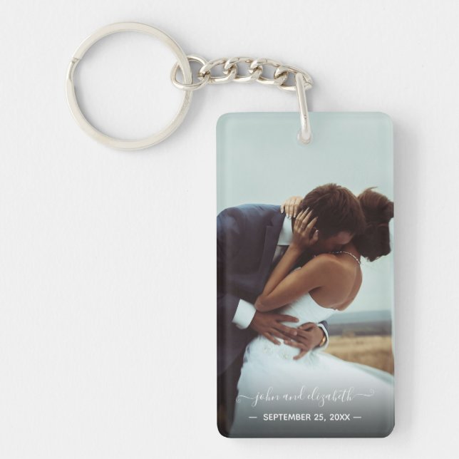 Personalized Photo Text Wedding Couple Keepsake Keychain (Front)