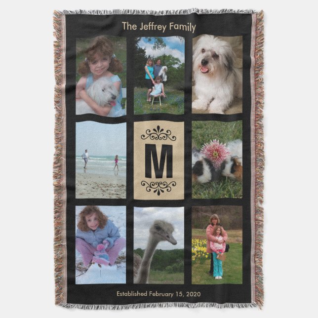 Personalized Photo Throw Blanket - Black / Tan (Front Vertical)