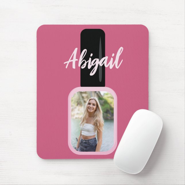 Personalized Photo Trendy Modern Pink Nail Polish Mouse Pad (With Mouse)