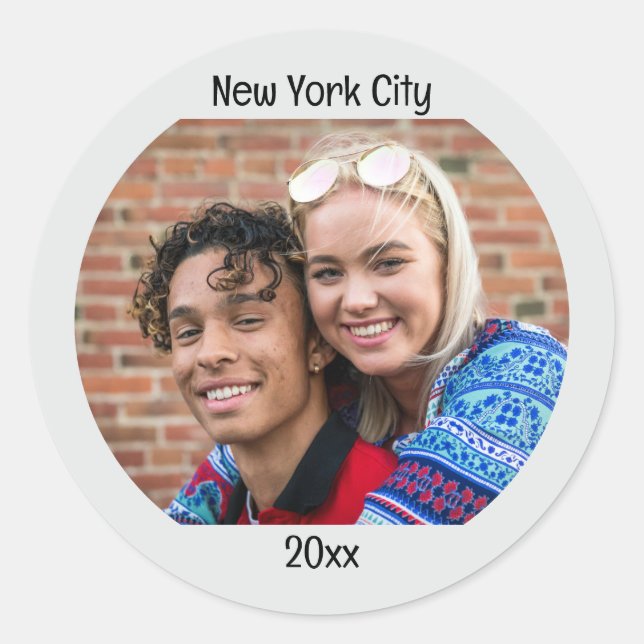 Personalized Photo Two Lines Custom Text  Classic Round Sticker (Front)