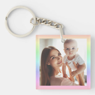 Personalized Photo Two-Sided Rainbow Colorful Fun Keychain