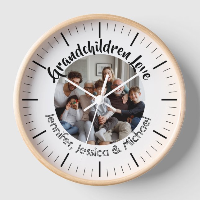 Personalized photo typography Grandchildren names  Clock (Front)