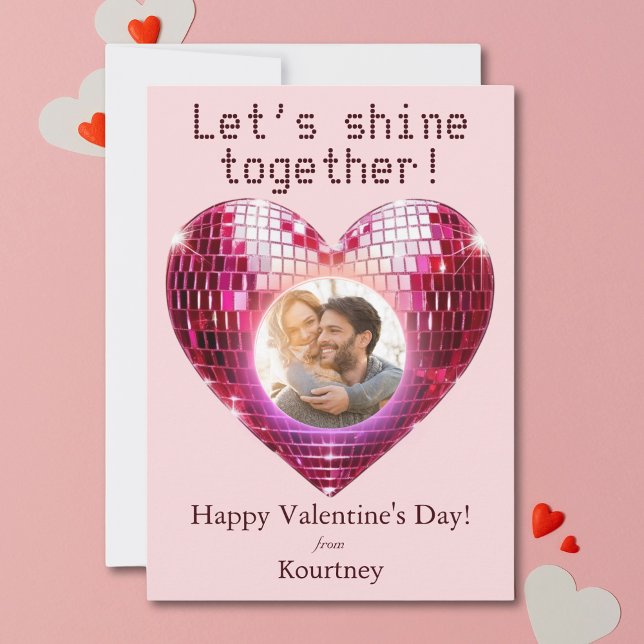 Personalized Photo Valentine's Day Disco Heart  Holiday Card (Personalized Photo Valentine's Day Disco Heart Holiday Card)
