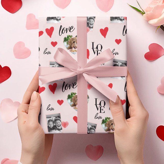 Personalized Photo Valentine's Pink & Red Wrapping Paper (Creator Uploaded)