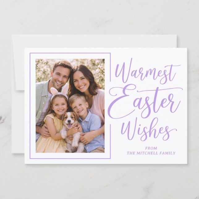 Personalized Photo Violet On White Happy Easter Holiday Card (Front)