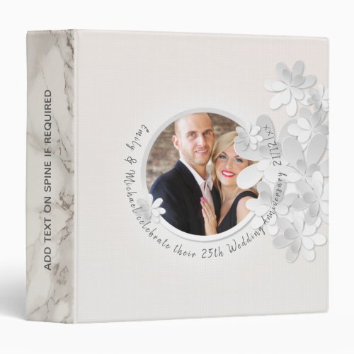 Personalized PHOTO Wedding Album White Grey Marble Binder
