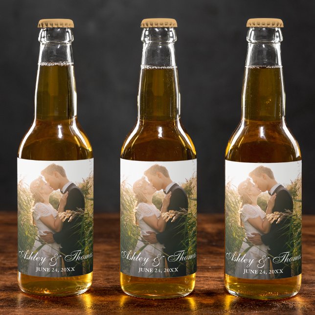 Personalized Photo Wedding Beer Bottle Label (Customize to choose your text style and size.)