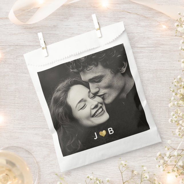 Personalized Photo Wedding Custom Initials Treat Favor Bag (Clipped)