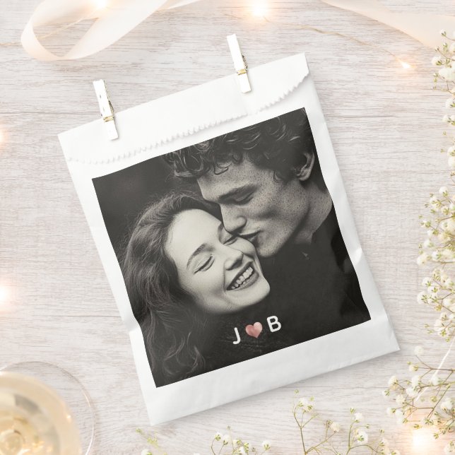 Personalized Photo Wedding Custom Initials Treat Favor Bag (Clipped)