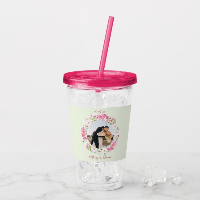 Personalized Photo Wedding Date Bride Groom Custom Acrylic Tumbler (Back Ice)