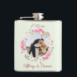 Personalized Photo Wedding Date Bride Groom Custom Flask<br><div class="desc">Your favorite couples photo and two lines of personalized text highlight this floral frame custom wedding flask.
Great for weddings,  engagement parties or the bachelor party.</div>