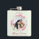 Personalized Photo Wedding Date Bride Groom Custom Flask<br><div class="desc">Your favorite couples photo and two lines of personalized text highlight this floral frame custom wedding flask.
Great for weddings,  engagement parties or the bachelor party.</div>