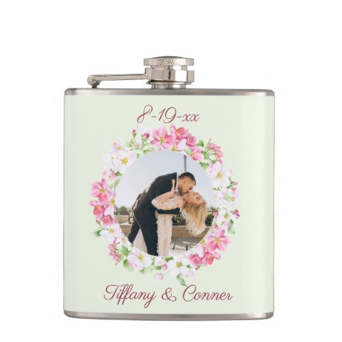Personalized Photo Wedding Date Bride Groom Custom Flask