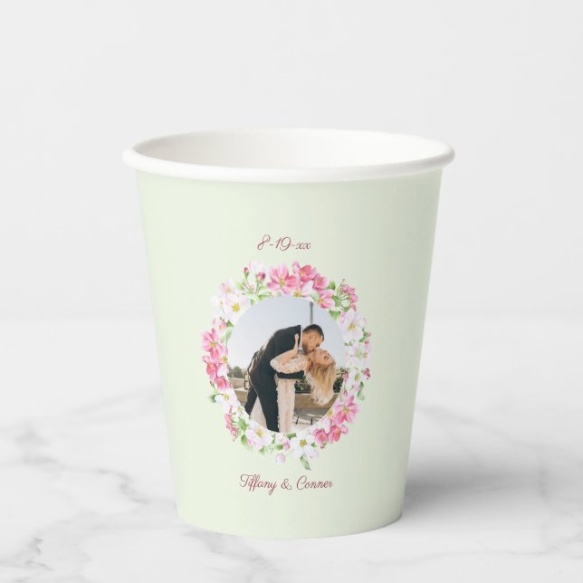 Personalized Photo Wedding Date Bride Groom Custom Paper Cups (Front)