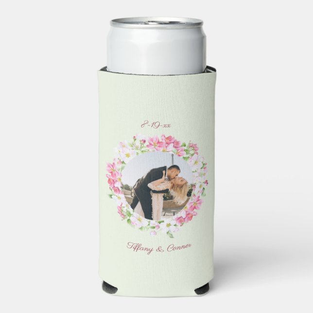 Personalized Photo Wedding Date Bride Groom Custom Seltzer Can Cooler (Seltzer Front)