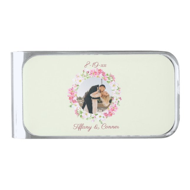 Personalized Photo Wedding Date Bride Groom Custom Silver Finish Money Clip (Front)