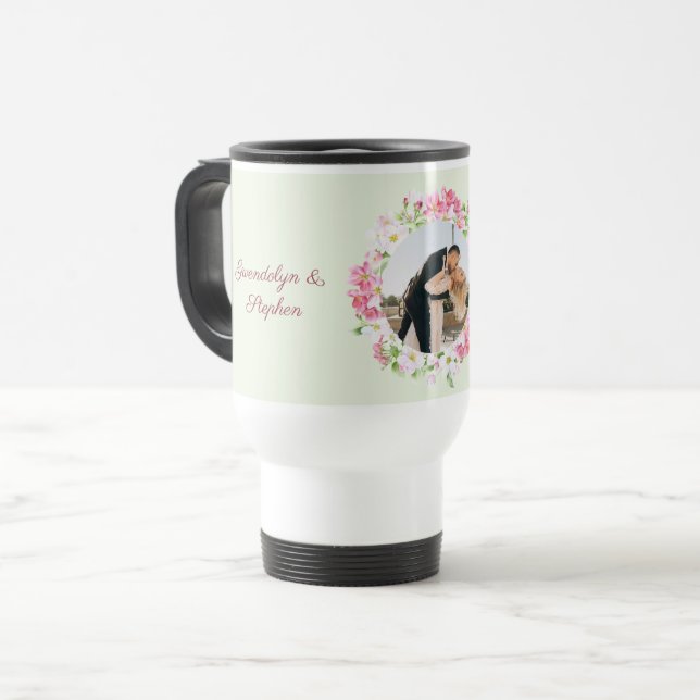 Personalized Photo Wedding Date Bride Groom Custom Travel Mug (Front Left)