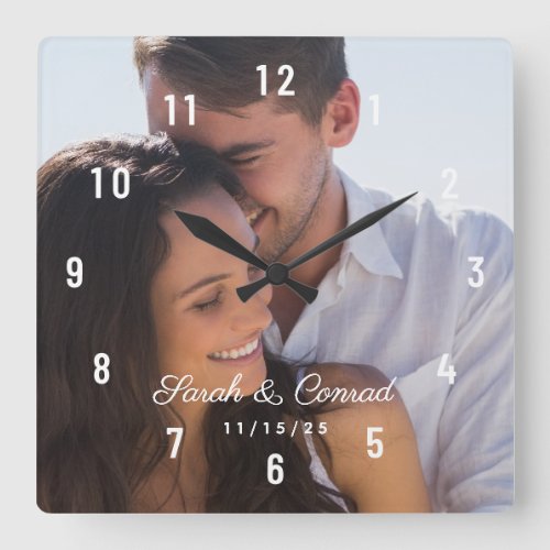 Personalized Photo Wedding Date Square Wall Clock