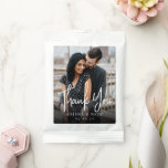 Personalized Photo Wedding Favor Hot Chocolate Drink Mix<br><div class="desc">A perfect party favor for your rehearsal dinner,  engagement party,  or wedding,  drink mix packets feature a favorite photo with white handwritten lettering overlaid. Customize with your names and event date.</div>