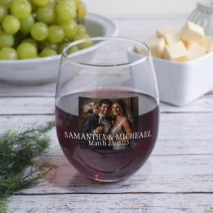 Personalized Photo Wedding Gift Bride Groom Stemless Wine Glass