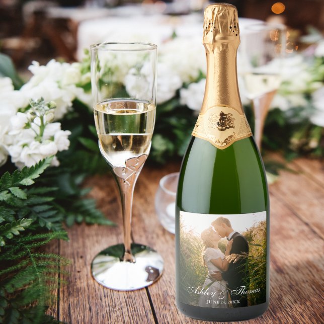 Personalized Photo Wedding Sparkling Wine Label (Customize to choose your text style and size.)