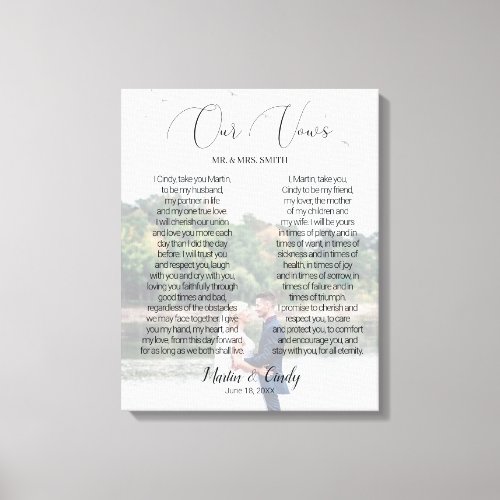 Personalized Photo Wedding  Vows Canvas Print