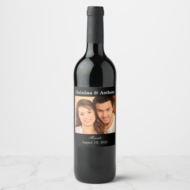 Personalized Photo Wedding Wine Favor Label (Front)