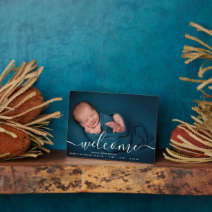 Personalized Photo Welcome Script Overlay Baby Plaque